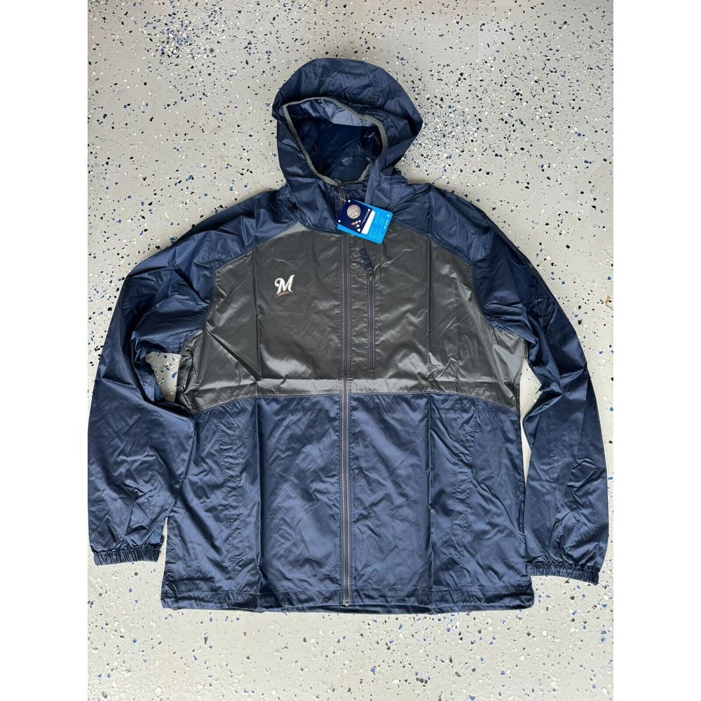 NEW Milwaukee Brewers Navy Columbia Flash Forward Windbreaker Jacket Men's L